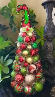 HANDMADE UNIQUE 21" CHRISTMAS TREE CENTERPIECE”SANTA'S HAT” HOLIDAY DECOR