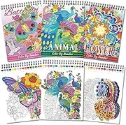 OSIMIG Adult Colouring Books Set - Colour by Numbers for Adults, 3 Colouring Books for Flower, Butterfly, Animal, Colouring Books for Adults to Relax and Relieve Anxiety, 60 Patterns Top Spiral Bound