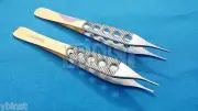 2 ADSON DRESSING SERRATED+TISSUE 1x2T PLASTIC SURGERY FORCEPS 4.75" GOLD HANDLE