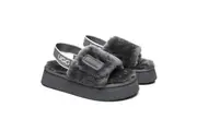 AUSTRALIAN SHEPHERD UGG Women Slingback Platform Fluffy Slides Poppin Dark Grey