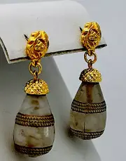 Vintage 1990s Gold Tone Lucite Dangle Pierced Earrings