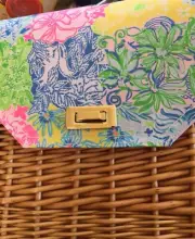Lilly Pulitzer 60th Anniversary Cheek to Cheek Pattern Wicker Wine Basket Tote
