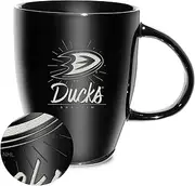 Rico Industries NHL Hockey Anaheim Ducks Sunburst 18oz Laser Engraved Ceramic Lustre Mug