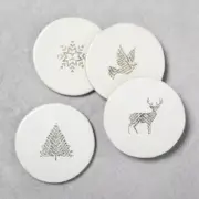 Holiday Coasters Stoneware Snowflake Deer Dove Tree Hearth & Hand Magnolia Xmas