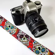Sugar Skull Camera Strap- Red Camera Strap-Double Padded Comfortable Camera