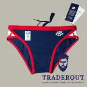 Arena men blue red Mark Spitz Serigraphy Swim Brief bikini swimwear size 28