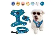 3-PIECE WALKIES BUNDLE [Pipco Pets] - Adjustable Dog Harness + Lead + Poo Bag Dispenser (Starry Night, M)