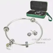 Authentic Pandora Silver & 14K Gold Bangle Earrings & Charms Gift Set B800747-21