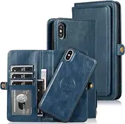 Cavor for iPhone X Wallet Case,for iPhone Xs Wallet Case,2 in 1 Magnetic Detachable Case Leather Flip Cover with Stand Feature & Card Slots & Wristlet Strap (5.8")-Navy Blue