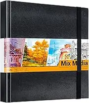 Mix Media Pad Ohuhu Square 210cm x 210cm Mixed Media Art Sketchbook 120 LB/200 GSM Heavyweight Papers 78 Sheets/156 Pages PU Hardcover Mixed Media Paper Pad for Acrylic Painting