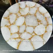 Natural White Agate Coffee Round Table Top, Agate Center Table Top Decor 24"x24"