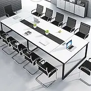 YQMHEZ Conference Table, Business Style Wooden Training Table with Strong Metal Frame, Boardroom Office Computer, Seminar Table(White++Black)