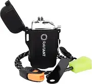 RAVIANT Lighter, Electric Plasma Lighter, Rechargeable Electric Lighter- Flameless Dual Arc Lighter with Emergency Whistle, Flint Rod, and USD Cable for Outdoor Adventures (Black) [100% Aussie-Owned]