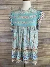 In Loom Large NWT Peasant Blouse Floral Boho Lace Detail Ruffled Sleeves Teal