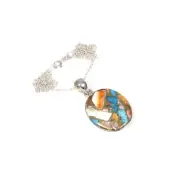 925 Solid Sterling Silver Oyster Turquoise Chain Pendant-19.5 Inch o407