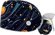 [YTYVAGT] 2-Pc,Gourd-Shaped Working Cap,Fisherman Hat with Buttons and Cotton Sweatband,Cartoon Solar System Planets