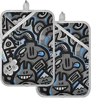 Pot Holders for Kitchen Heat Resistant Blue Gray Dazzling Trend Graffiti Potholders with Pocket Hot Pan Holder Oven Mitts 2 Pack
