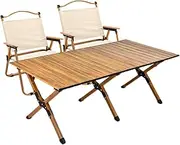 AMZ 90cm Garden Outdoor Furniture Camping Table and Chair Egg Roll Picnic Desk Folding Beach Set (90cmm Table + 2 Chairs)