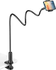 Phone Holder Bed Gooseneck Mount - FUKIFA Cell Phone Clamp Clip for Desk, Flexible Lazy Long Arm Headboard Bedside, Overhead Mobile Stand, Compatible with iPhone 15 14 Pro Max 13 12 Mini 11 8 Plus