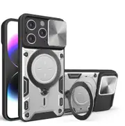 case For iPhone 14 Pro Slide Camera Lens Protection and Built in 360 Rotatable Ring Holder - Silvery