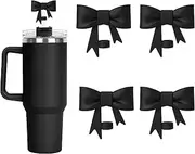 4Pcs Black Straw Cover for Stanley, Straw Covers Cap, 10mm Silicone Straw Toppers for Tumblers, Bow Cup Accessories for Stanley 30&40Oz