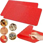 Silicone Baking Mat Pyramid Sheets Cooking Pan 16"x11" 2 Pack-Red，Best Healthy Fat Reducing Nonstick Cooking Mat for Baking Mat with Grid for Oven Grilling BBQ, Baking and Roasting