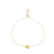 14k Yellow Gold Adjustable Round Charm Bolo Friendship Bracelet, 9.25"