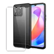 Carbon Case for Honor X6a Phone Cover and Glass Screen Protector