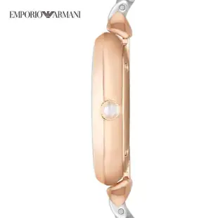 【EMPORIO ARMANI 官方直營】Gianni T-bar 輕奢耀眼晶鑽女錶 金銀交織不鏽鋼鏈帶 32mm AR1926