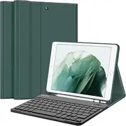 FINTIE Keyboard Case for iPad 9th / 8th / 7th Generation (2021/2020/2019) 10.2 Inch, Soft TPU Back Stand Cover with Pencil Holder, Magnetically Detachable Bluetooth Keyboard, Midnight Green