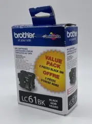 Brother LC61BK Black Ink Value Pack 2 Pieces Genuine Ink Cartridges 04/2023 NEW