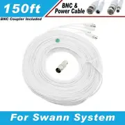 WHITE PREMIUM 150FT CCTV SURVEILLANCE CABLES FOR 8 CH SWANN SYSTEMS Dvr8-1000