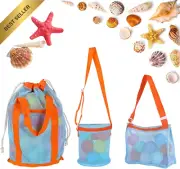 Beach Toys Mesh Bag Set of 3, Zipper Tote for Kids, Seashell Collector Bag