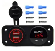 DC 12V - 24V LED Digital Voltmeter + Dual USB Outlet Power Socket Panel 2.1A/...