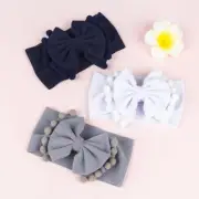 Baby Bows Headband Soft Elastic Turban Colored Hair Balls Headwear Double Layer