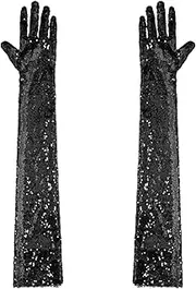 [Lejafay] Sparkly Sequins Gloves Women Long Glitter Mesh Sheer Elbow Length Opera Vintage Gloves