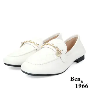 Ben&1966高級羊皮舒適格紋樂福鞋-米白(236602)