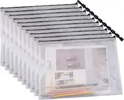 Plastic Mesh Zipper File Bags Tear- Document File Folders A4 Size Zipper Documents Pouch Document Organizer Bags for School Office Home Travel Storage Travel Acc ories Board Transparent 10pcs A4 Size