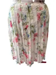 NWT Ann Taylor Pleated Chiffon Skirt 16 White w/Floral Print Sheer Lined Midi