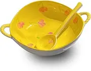 Soup Bowls with Handles Noodle Ramen Curry Bowl,Ceramic Bowl,Ramen Bowl Ceramic,Pho Bowls Large,Soup Bowl Microwave Safe,Udon Noodle Bowl-Pink plaid-24x20x7cm,1100ml(Color:Yellow an