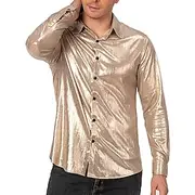 Metallic 1980s Shiny Latex Patent Shirt Disco Men's Halloween Dailywear Shirt