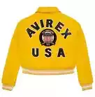 Women's Avirex USA Crop Icon Golden Cowhide Leather Bomber Varsity Biker Jacket