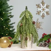 Northlight Icy Pine Mini Christmas Tree with Pine Cones in Faux Birch Wood Pot