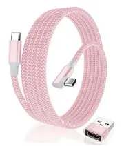 Right Angled USB Type C to C 100W Cable 6.6FT with USB A 6.6 Feet Pink