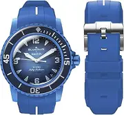[BONACE] Strap for Blancpain Swatch,Curved Soft Rubber Waterproof Replacement Strap for Swatch Blancpain Fifty Fathoms,22mm Quick Release Band for Blancpain x Swatch Men Women with Remove Tool Kit
