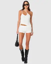 EDIKTED Womens Phoebe Textured Knit Shorts WHITE