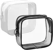 EOMTUR 2 PCS Small Clear Makeup Bags with Zipper, Mini Cosmetic Pouch for Travel, Toiletry Organizer for Women and Men, Compact and Waterproof PVC Zipper Bags, White, Simple and Stylish