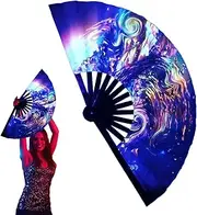 [Generic] Large Folding Fan - Chinese Glowing Kung Fu Tai Chi Craft Fan,Multi-Color Wedding Home Decoration Stage Performance Show Fluorescent Props For Dancing