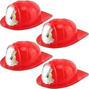 Flotory 4 Pcs Fireman Party Hat Red Fire Chief Hat Costume Dress Up Accessory Kids Plastic Firefighter Helmet for Girls Boys Cosplay Filler Gift