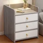 Bedside Table Bedroom Eco-Friendly MDF, Light Gray, 3 Drawers, White Fronts, 70c